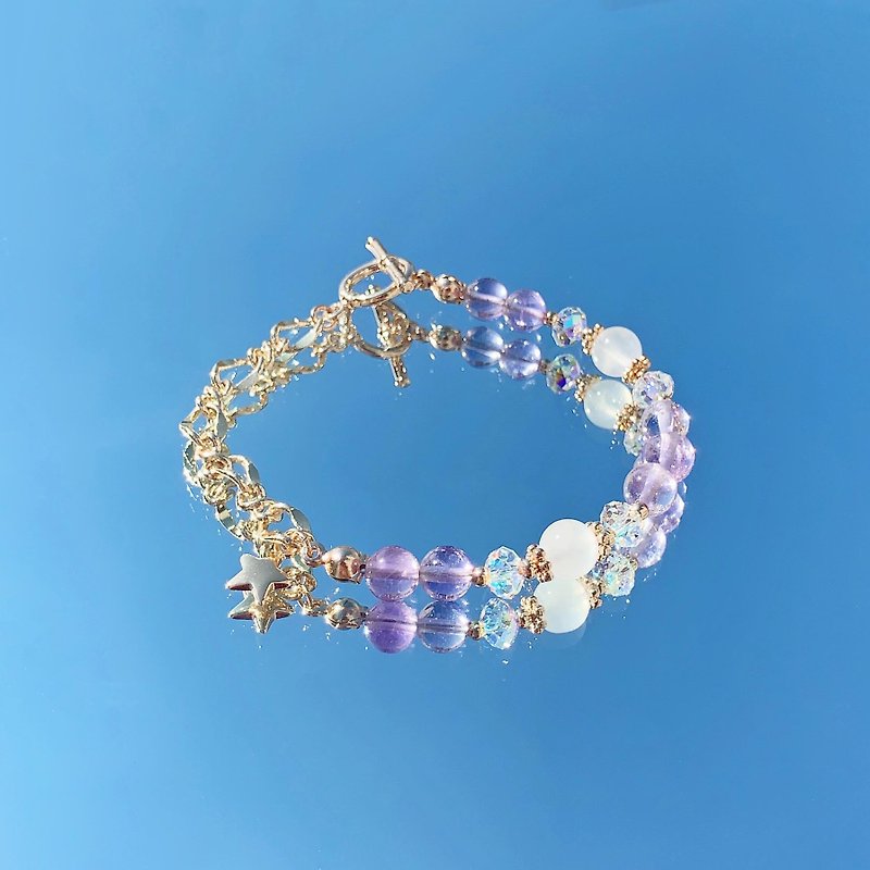 Amethyst Moonstone Austrian Crystal 14K Gold Natural Crystal Bracelet - Bracelets - Crystal Multicolor