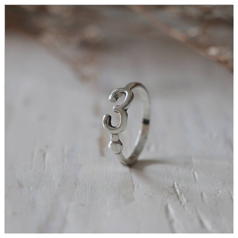 Number 3 three Minimal ring Smooth handmade lady women Girl silver thin modern  - General Rings - Other Metals Silver