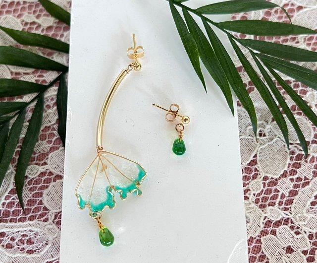 Hand Crafted, Jewelry, Green Gold Resin Earrings