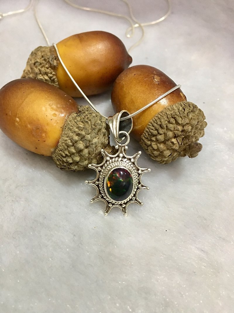 Black Opal Pendant Radiance Designed Handmade in Nepal 92.5 Silver  - Necklaces - Gemstone 