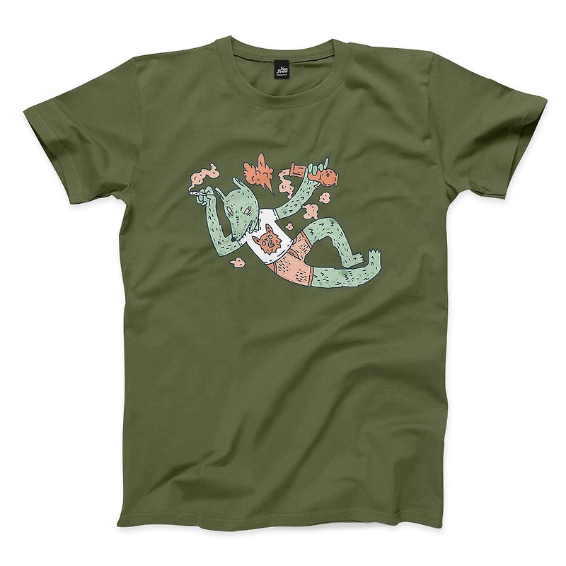 袅袅法大狐 - Army Green - Neutral T-shirt - เสื้อยืดผู้ชาย - ผ้าฝ้าย/ผ้าลินิน สีเขียว