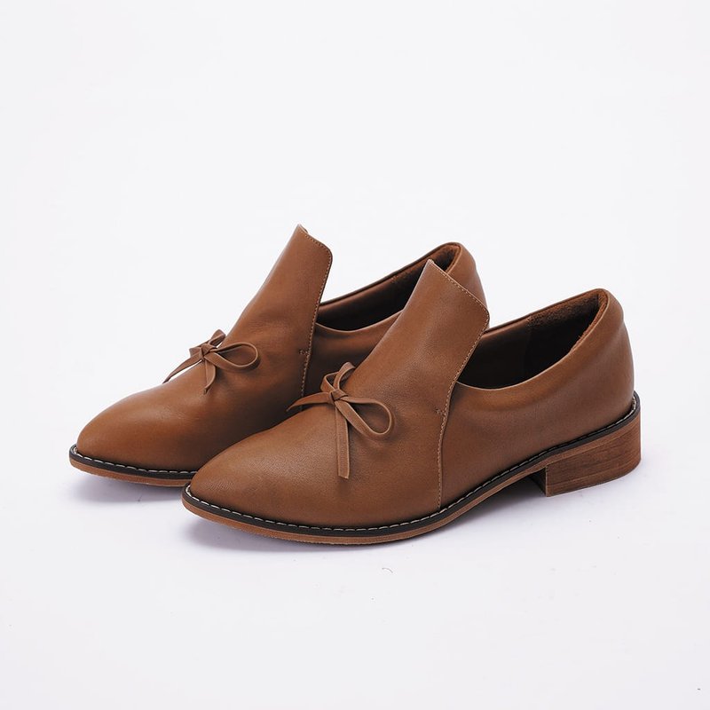 [London Stroll] Full Leather Handsome Loaf Half Boots_Retro Caramel - Women's Oxford Shoes - Genuine Leather Brown