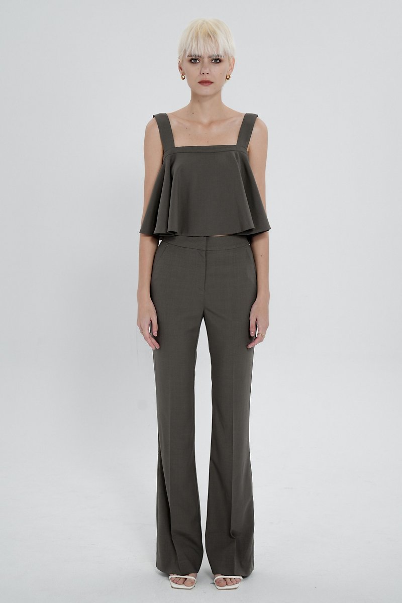 Sleek slimming flared floor-length trousers - gray - กางเกงขายาว - เส้นใยสังเคราะห์ สีเทา
