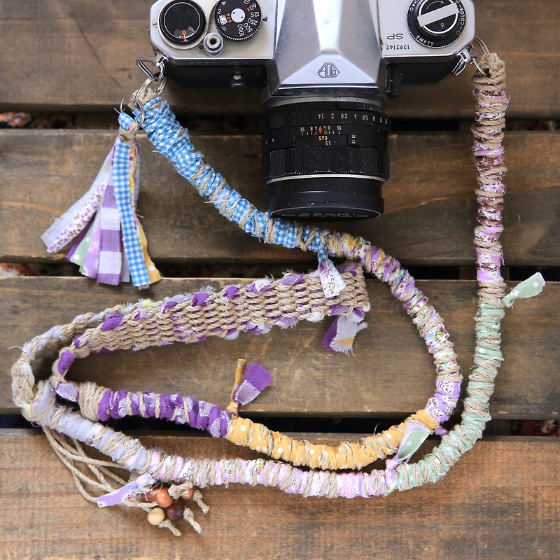 Ripped cloth linen string hemp camera strap # 7/2 double ring - Lanyards & Straps - Cotton & Hemp Multicolor