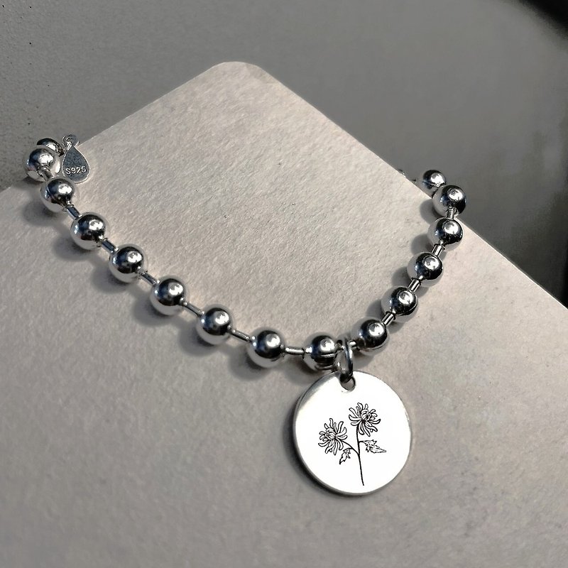 October Chrysanthemum - Blooming Ball Beads Sterling Silver Bracelet - สร้อยข้อมือ - วัสดุอื่นๆ สีเงิน