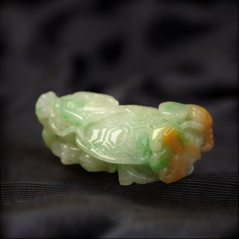 三彩翡翠龍龜 | 天然緬甸玉翡翠A貨 | 送禮 - 擺飾/家飾品 - 玉石 多色