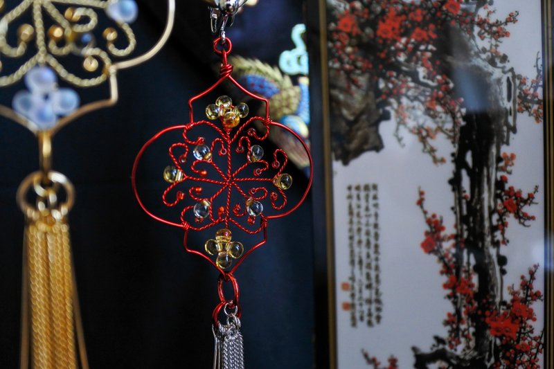 Yotada (Red)　2way wire accessory - 耳環/耳夾/耳骨夾 - 其他金屬 紅色