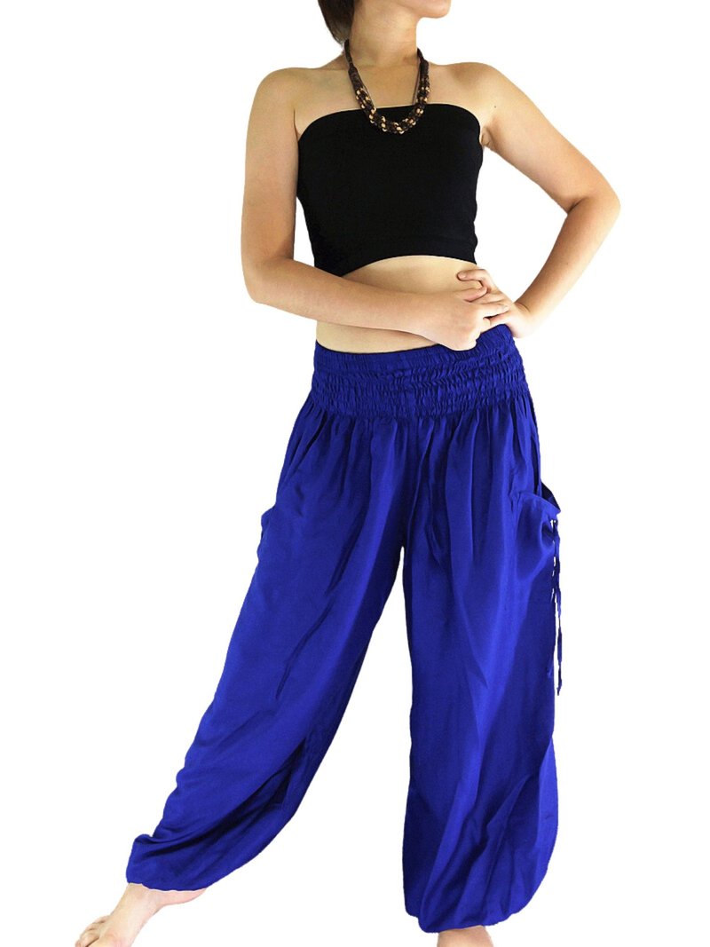 Harem Pants Women Clothing Yoga Pants Aladdin Pants Genie Pant Rayon Trousers - 男長褲/休閒褲 - 其他材質 藍色