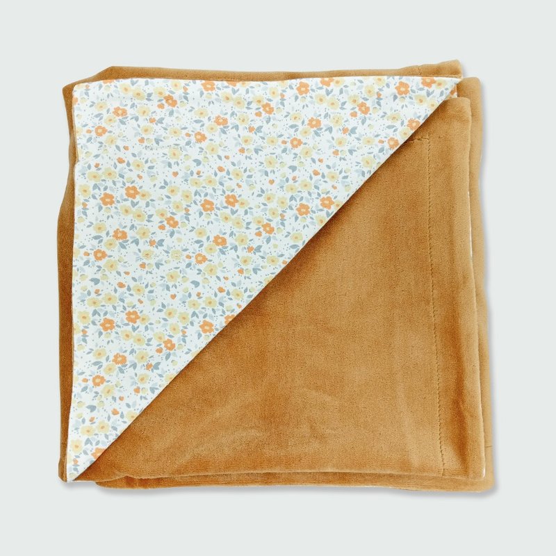 Deux Filles Organic Cotton Baby Fleece Blanket - Orange Floral - ผ้าปูที่นอน - ผ้าฝ้าย/ผ้าลินิน 