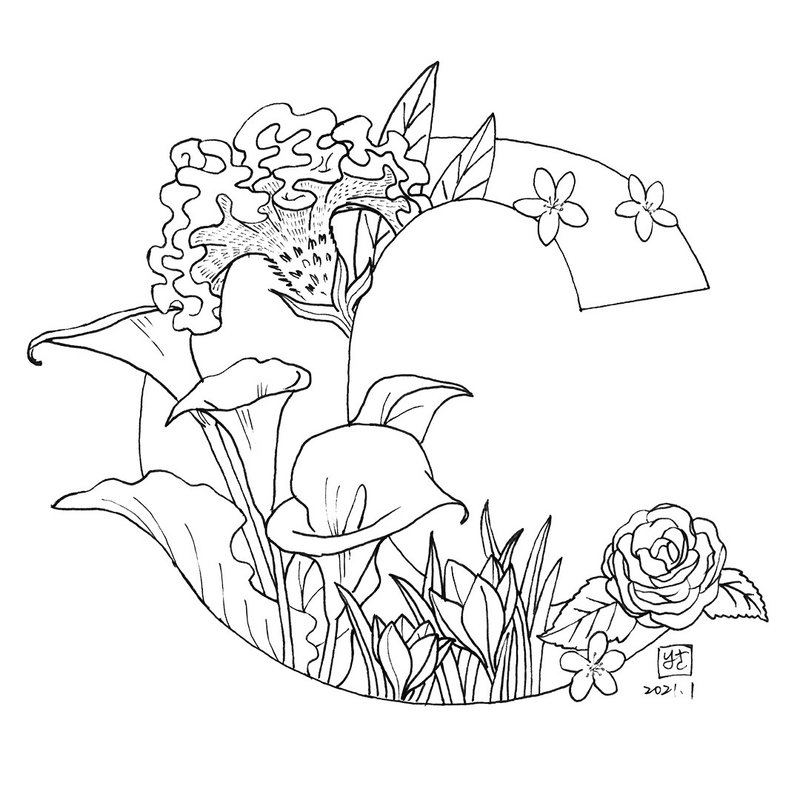 客製花卉字母插畫設計 - Logo 設計/圖案設計 - 其他材質 
