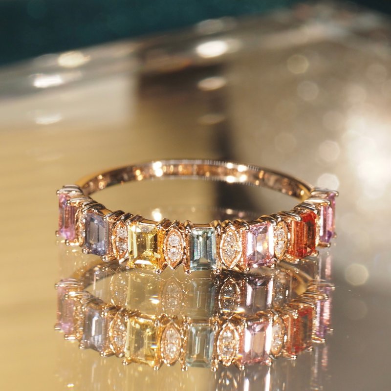 18K Gold Multi-colored Sapphire Ring - แหวนทั่วไป - เครื่องประดับ 