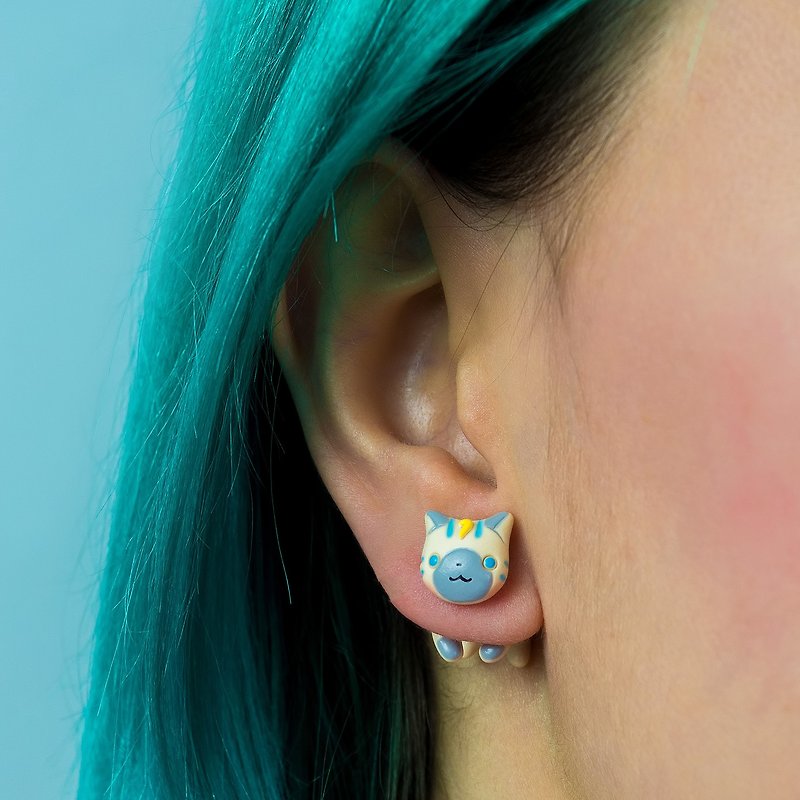 Cute Cat Earrings-Polymer Clay Earrings,Handmade&Handpaited Catlover Gift - Earrings & Clip-ons - Clay Multicolor