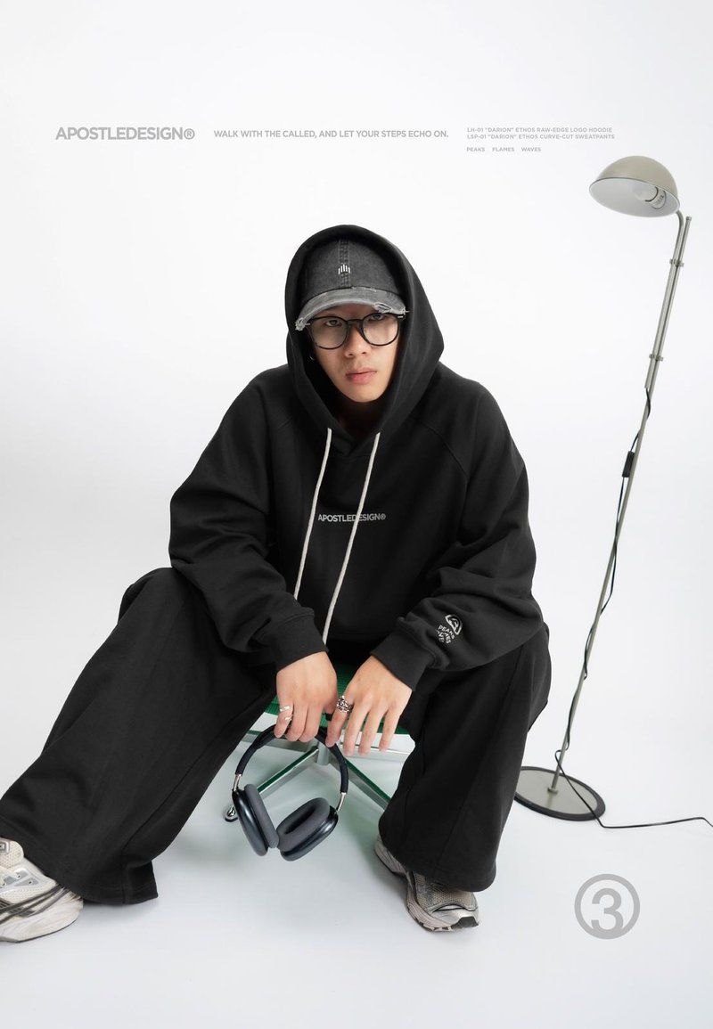 25AW LH-01 DARION Ethos Raw-Edge Logo Hoodie - 女上衣/長袖上衣 - 棉．麻 