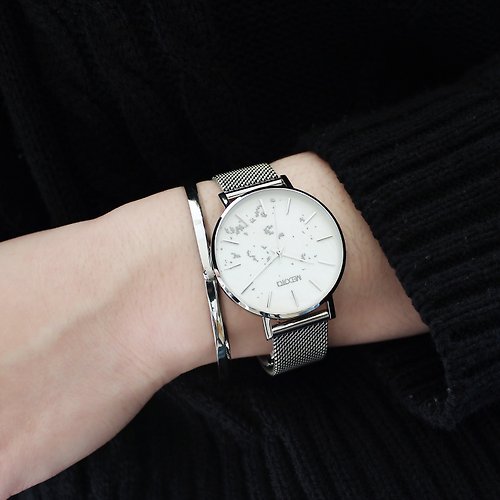 MEDOTA Luxury TWINKIE 星點貝殼面簡約米蘭錶帶手錶 / TE-12503 銀色