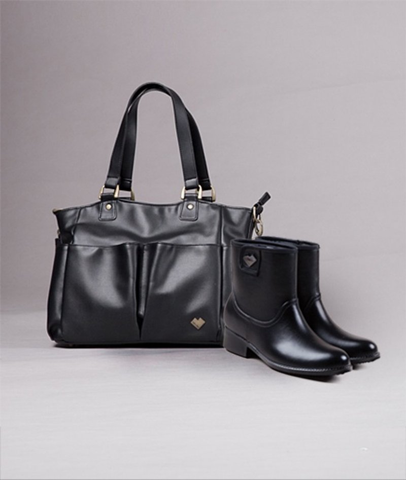 Pack price limit of $ 4999. [Rainy season] England Duantong seamless texture of black boots _ BAG FOR XIN [+] OL fashion mother bag - รองเท้าบูทสั้นผู้หญิง - กระดาษ สีดำ