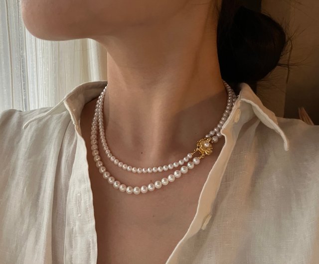 特別価額 あこや真珠 二連ネックレス 本真珠ネックレス 雙層珍珠項鍊