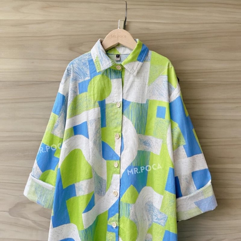 Color Pencil Bud Green - Adult Shirt - One Piece Dresses - Cotton & Hemp Multicolor