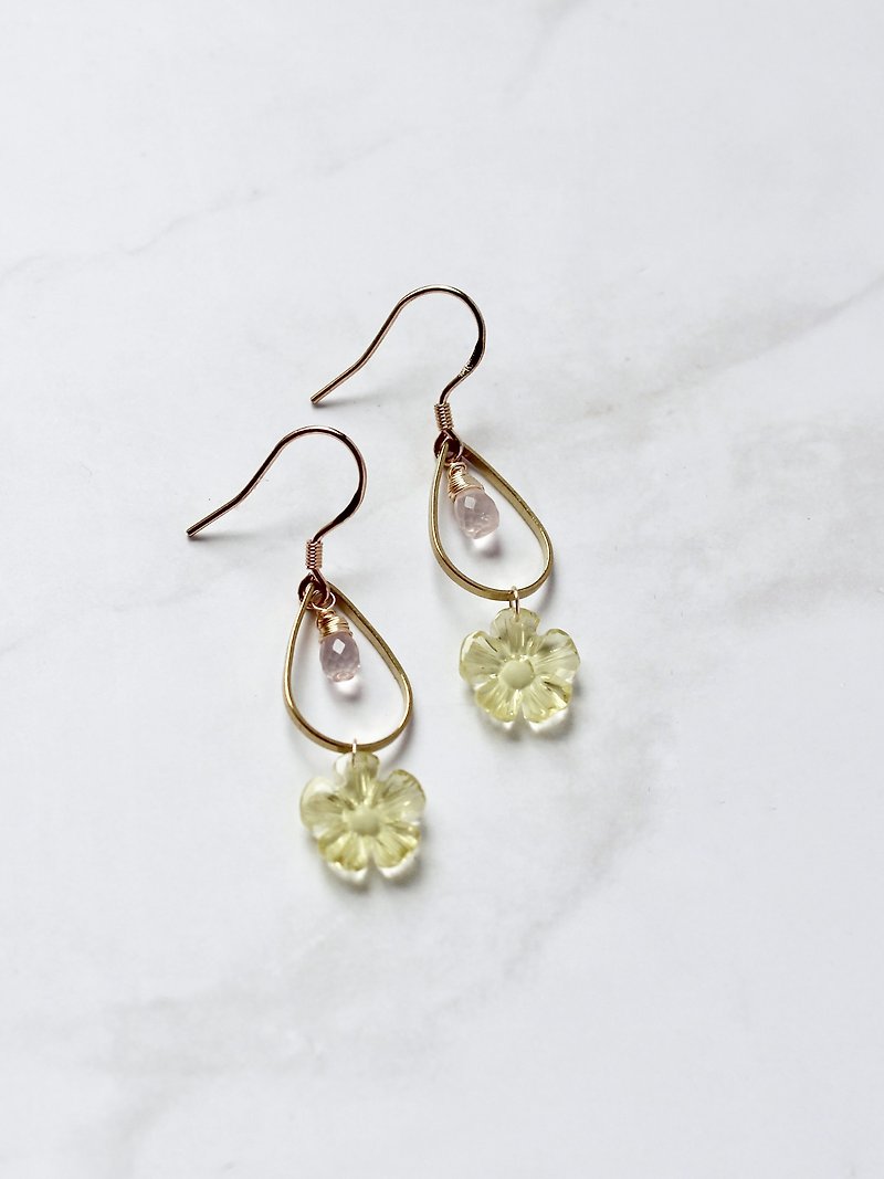 Spring Sweet Flower Shape Lemon Crystal Pink Crystal 925 Silver Ear Hook Earrings - Earrings & Clip-ons - Semi-Precious Stones Yellow