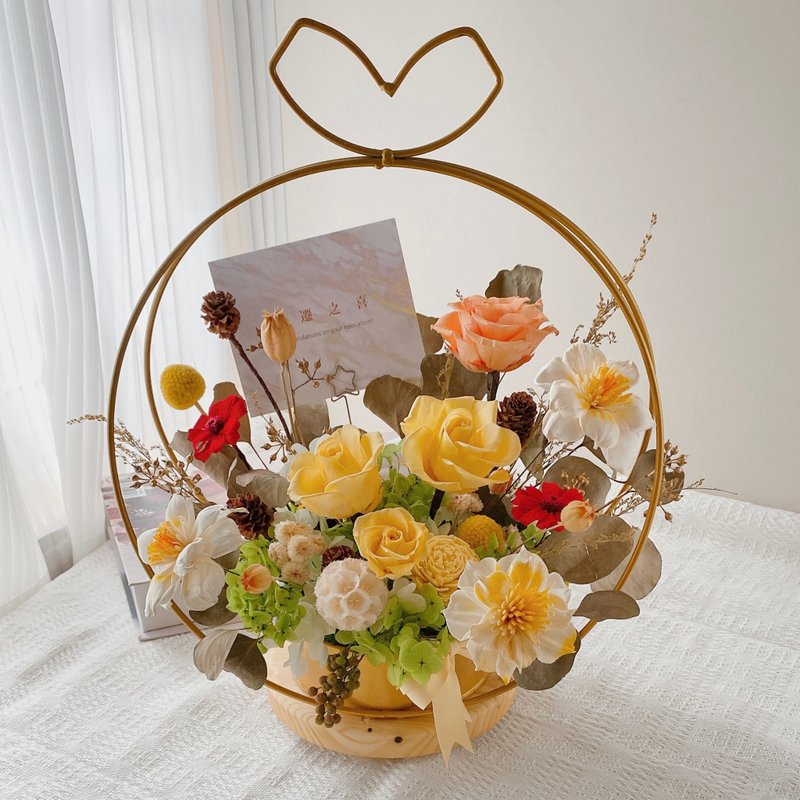 Hua Fang/Customized Gifts/Metal Basket Preserved Table Flowers - ช่อดอกไม้แห้ง - พืช/ดอกไม้ 