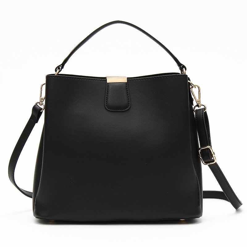 【Clan】Two-way Handbag - Handbags & Totes - Faux Leather Black