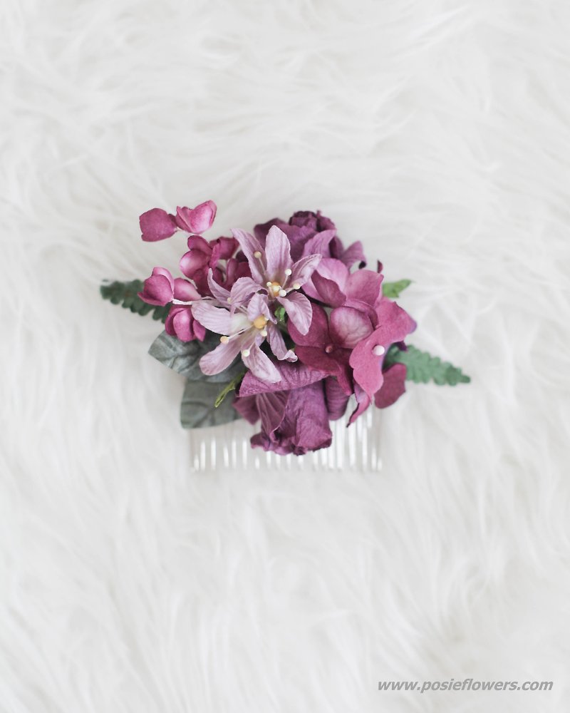 Sweet Purple Handmade Paper Flower Hair Comb - เครื่องประดับผม - กระดาษ สีม่วง