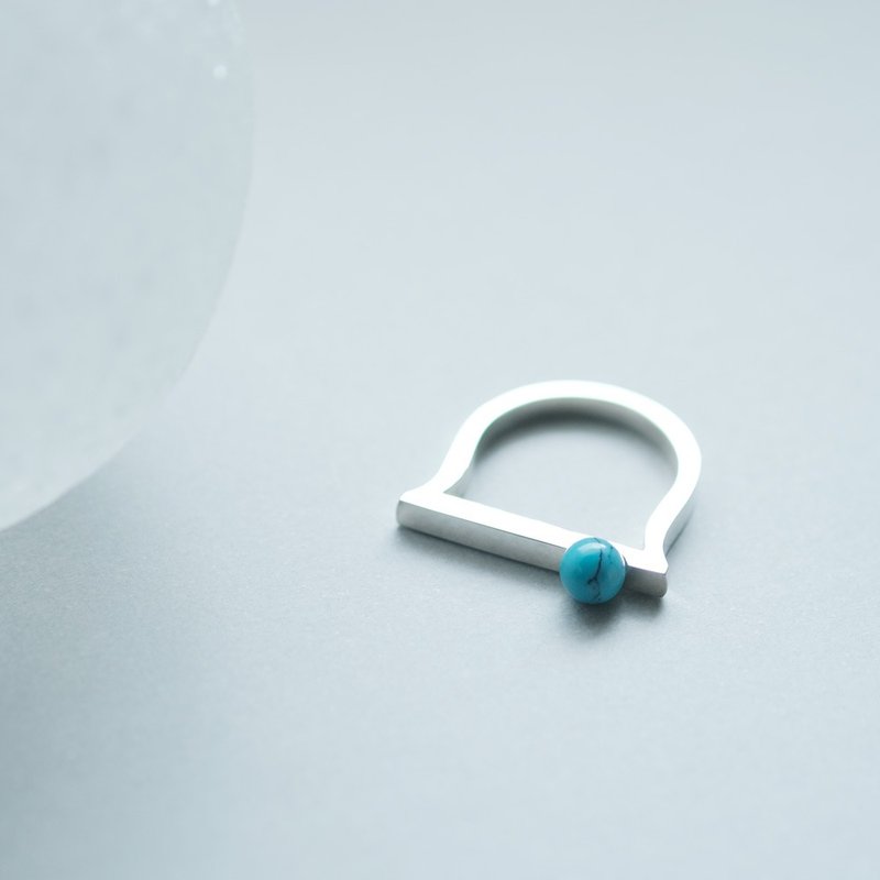 Turquoise bar ring Silver 925 - แหวนทั่วไป - โลหะ สีน้ำเงิน