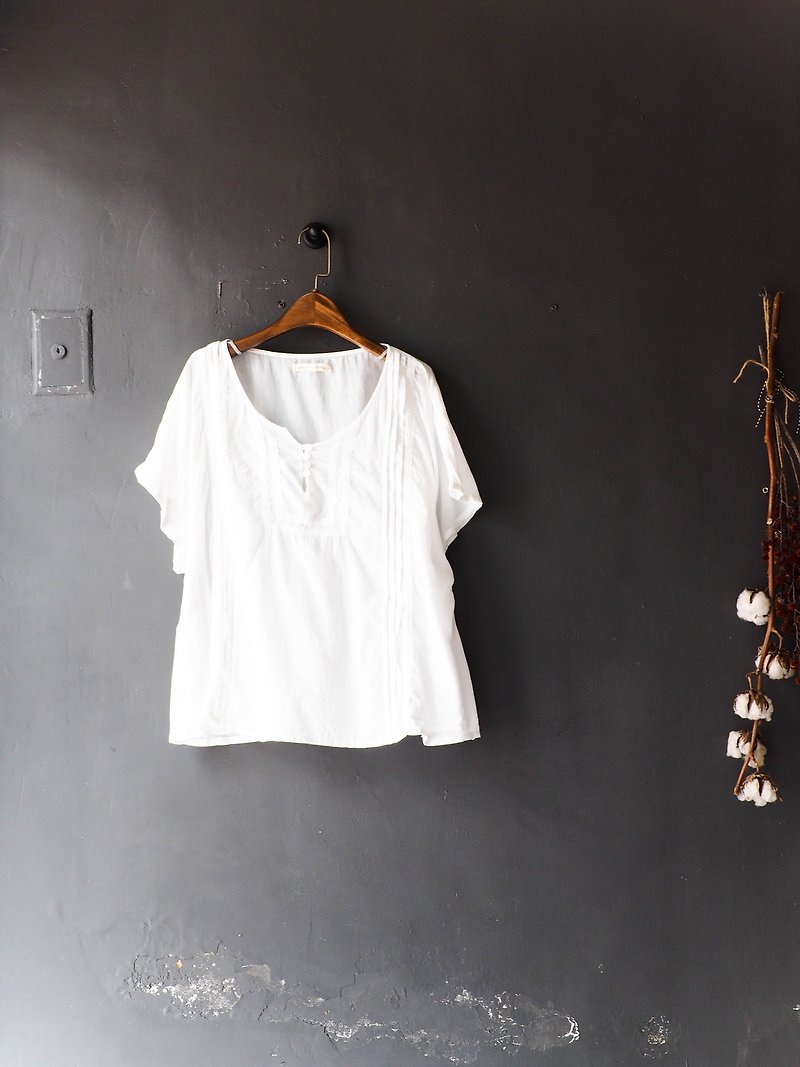 River Water Mountain - Tokushima Pure White Sentimental Youth Log Antique Cotton Shirt Tops shirt oversize vintage - Women's Tops - Cotton & Hemp White