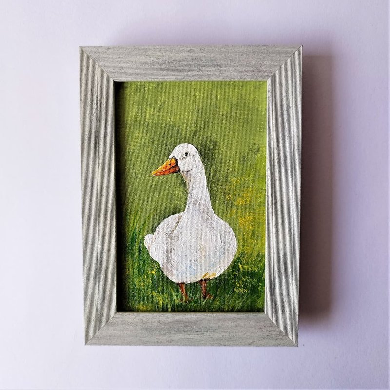Bird wall art framed White goose bird painting impasto small wall decoration 掛畫 - 壁貼/牆壁裝飾 - 壓克力 多色