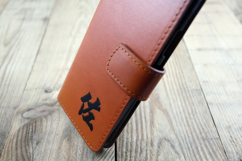 Api Handmade ~ Side Flip Phone Case ~ Plain Light Tea ~ iphone 11,12 - Phone Cases - Genuine Leather Brown