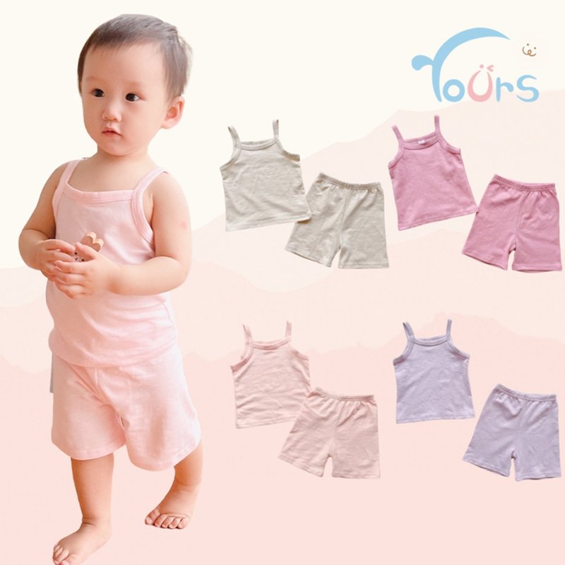 【YOURs】Cotton Sweet Slim Shoulder Shorts Set Made in Taiwan Children's Clothing Children's Home Clothing - เสื้อยืด - ผ้าฝ้าย/ผ้าลินิน 