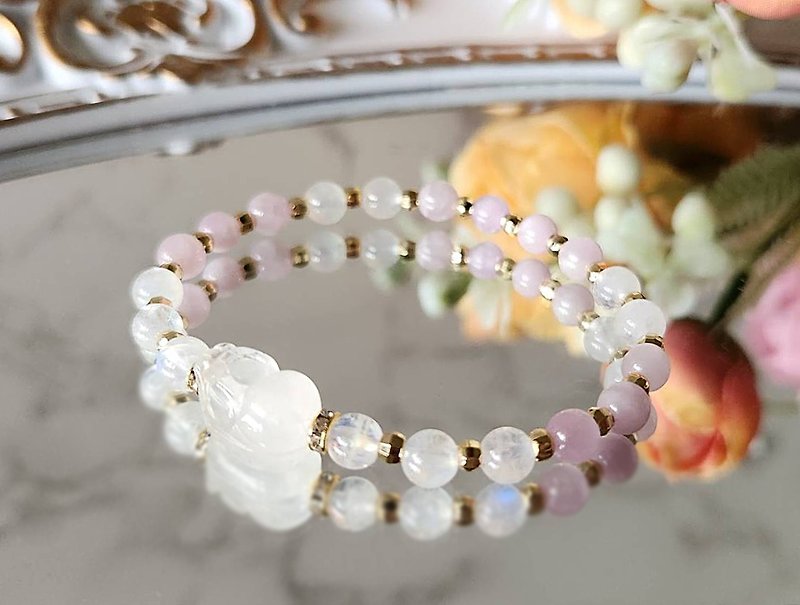 Moonstone Pixiu | Moonstone | Kunzite | Crystal Beads | Bracelet - Bracelets - Crystal White