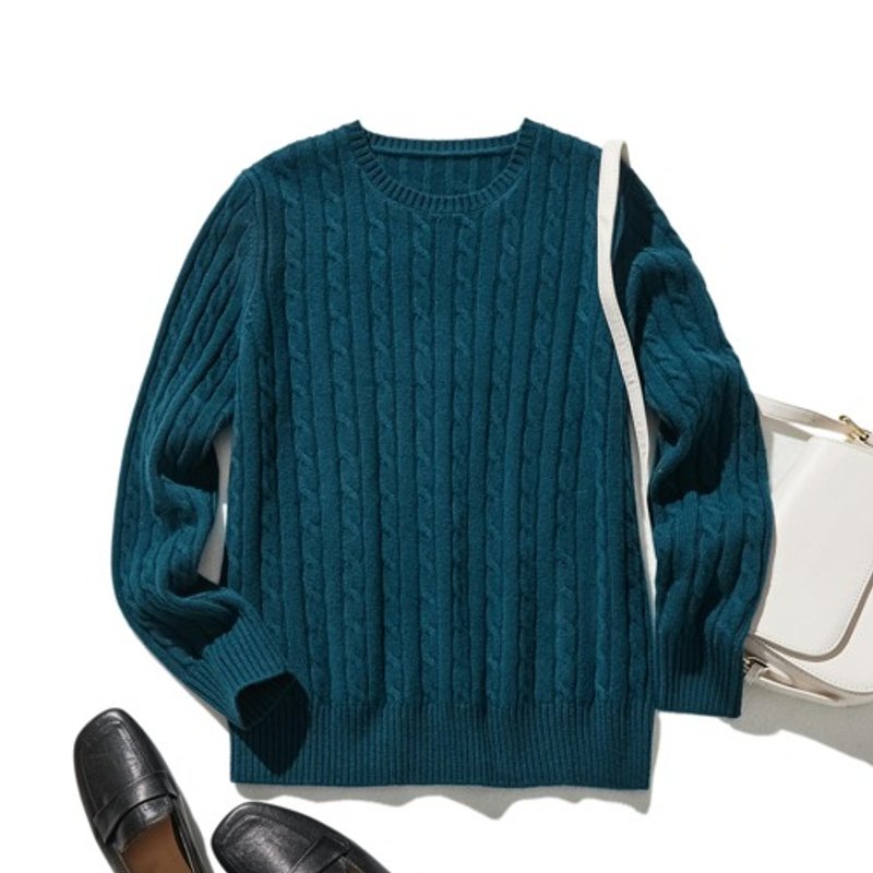 Somehow stylish cable knit 100% wool, navy blue 231103-5 - Women's Tops - Wool 