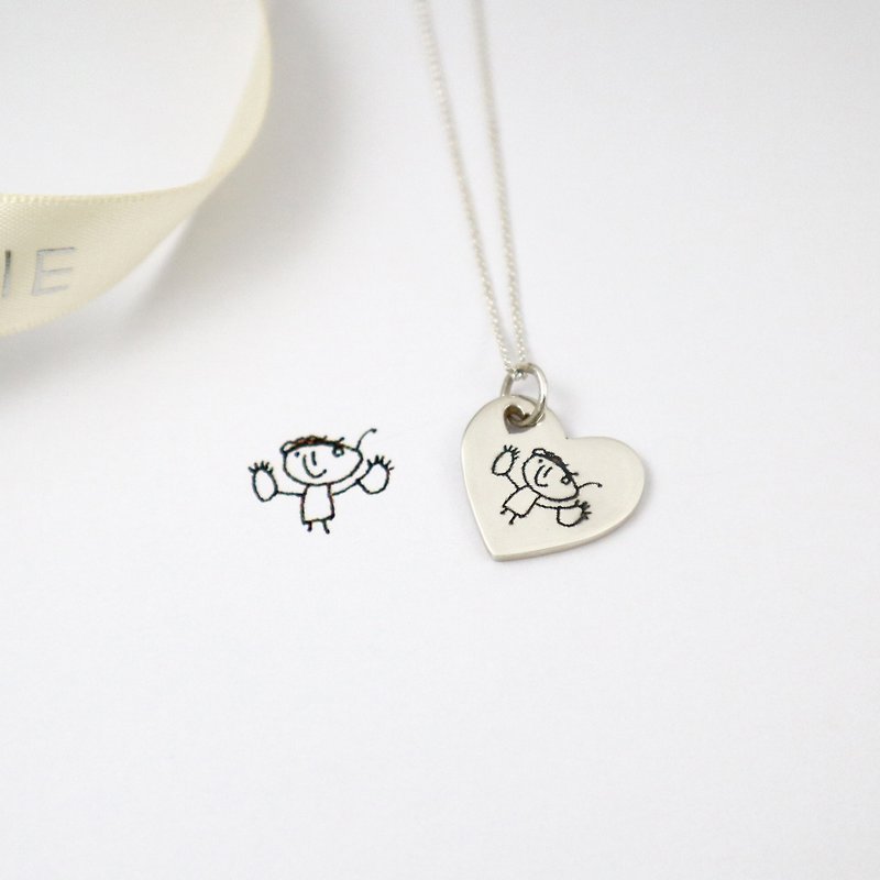 Upload your little baby children's drawing to order unique jewelry/925 sterling silver necklace - Necklaces - Sterling Silver Silver