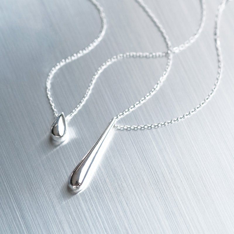 2 pieces set) Droplet Pair Necklace Silver 925 - สร้อยคอ - โลหะ สีเงิน