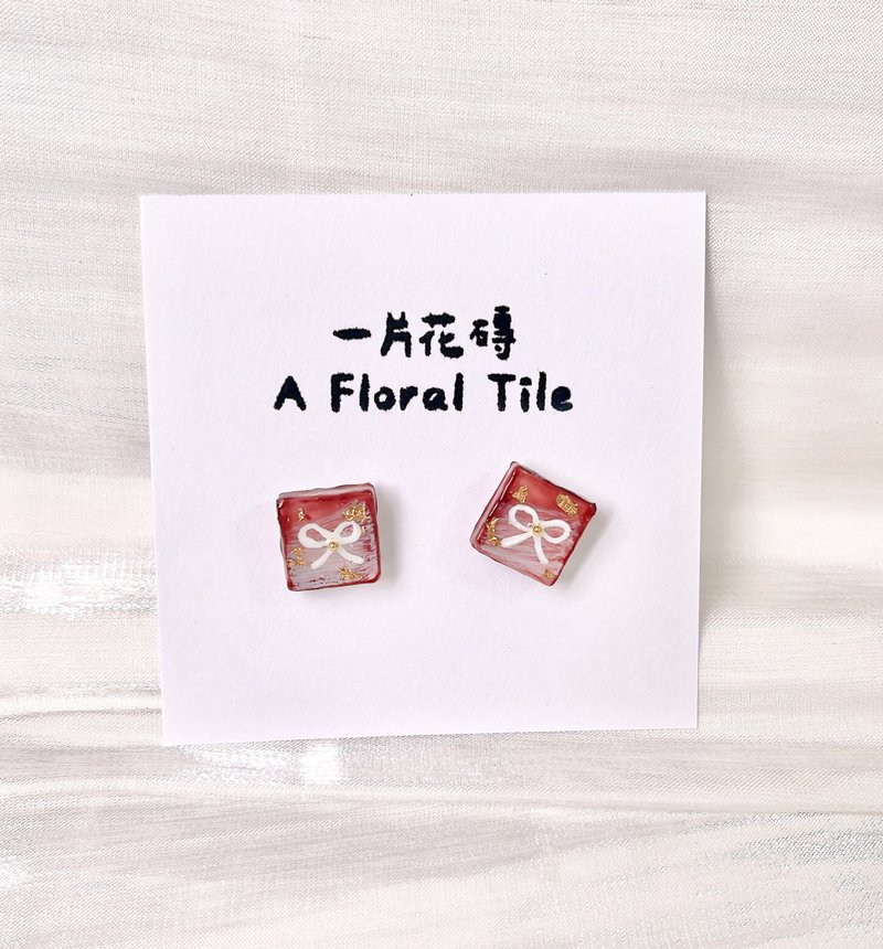 微醺之禮花磚耳環 - 耳環/耳夾/耳骨夾 - 其他材質 紅色