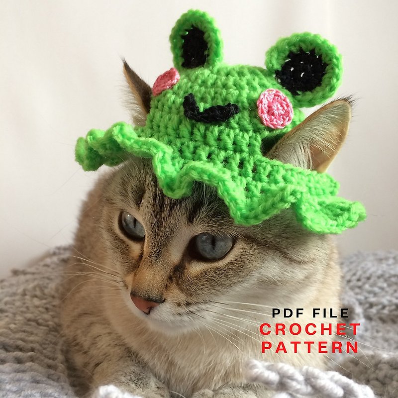 frog cat hat, frog hat crochet pattern, cat frog hat, cute pet hat, bucket hat - ชุดสัตว์เลี้ยง - วัสดุอื่นๆ 