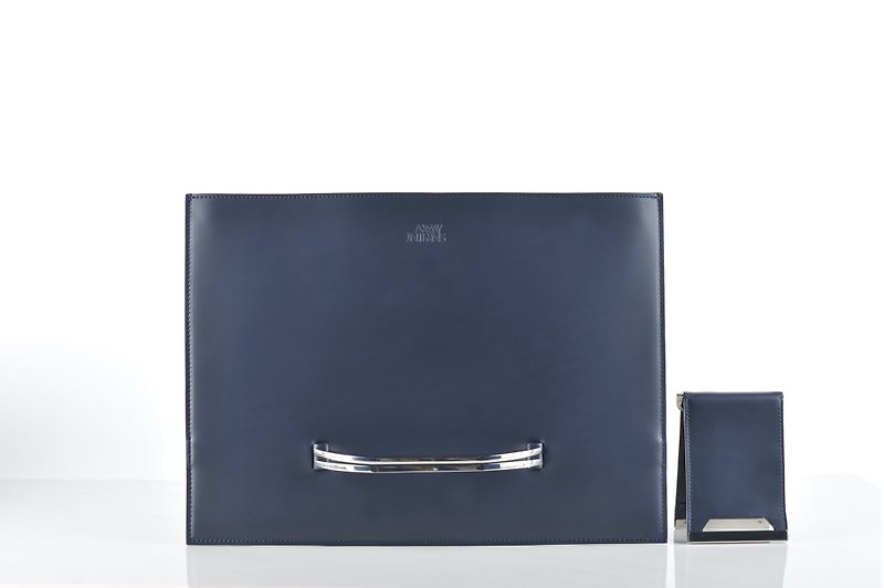 SALE Slate briefcase and Raze wallet in navy smooth leather (SET) - กระเป๋าเอกสาร - หนังแท้ สีน้ำเงิน