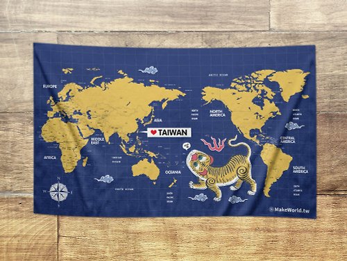 MakeWorld.tw 地圖製造 Make World地圖製造運動浴巾(藍地黃虎喵喵叫)