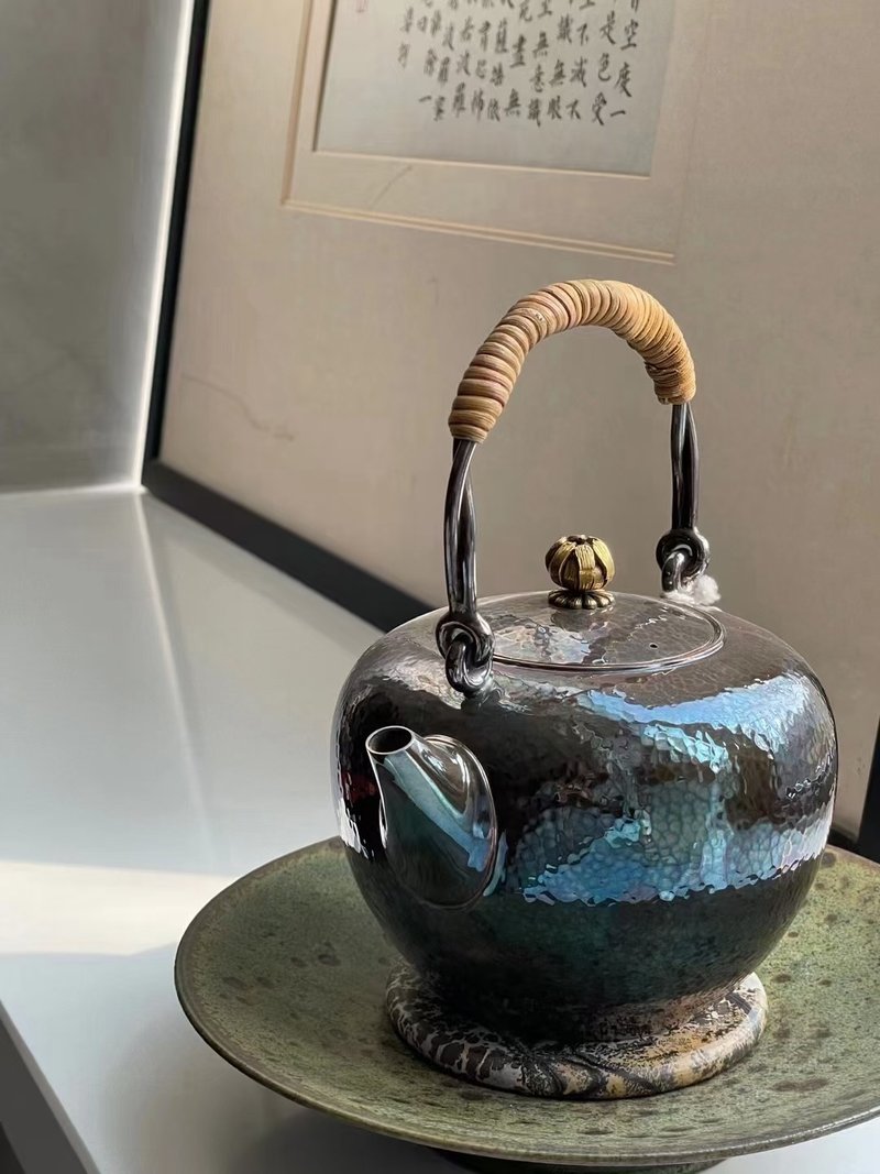 尚幀品 秋明菊花摘銀壺 純銀湯沸 銀壺煮茶燒水 800cc - 茶壺/茶杯/茶具 - 純銀 
