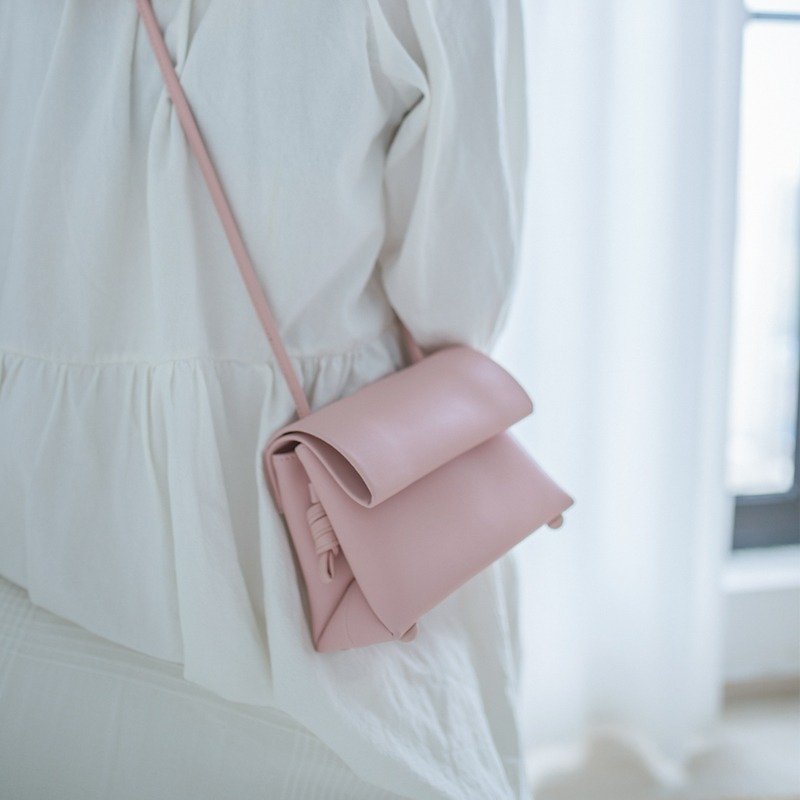 MINI No. Pink Blue Two-color Macaron Ice Cream Color Minimalist Handmade Contrast Leather Leather Crossbody Bag - Messenger Bags & Sling Bags - Genuine Leather Pink