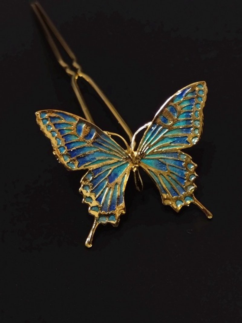 Pinkoi Proxy Purchase - Blue swallowtail hairpin No.3 (gold) - Hair Accessories - Other Metals 