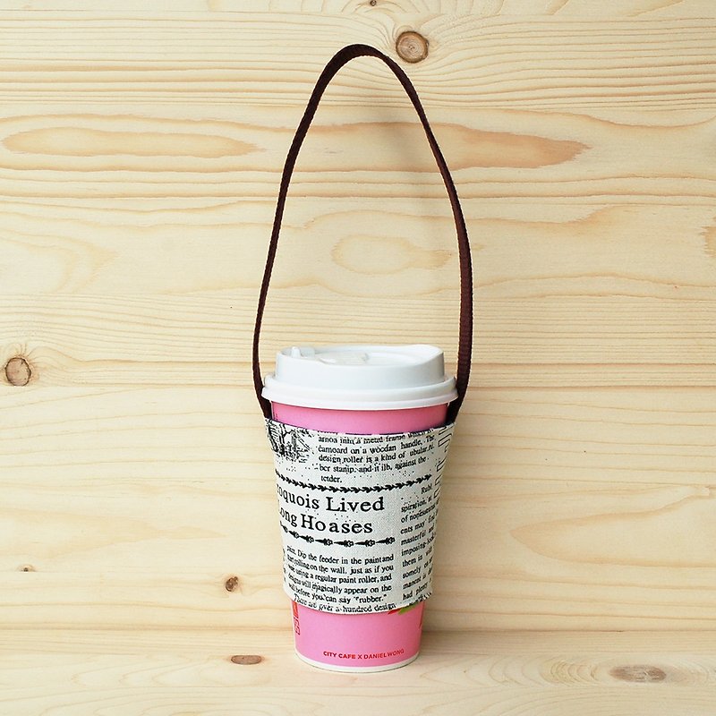 Cloth newspaper drink bag/cup cover - ถุงใส่กระติกนำ้ - ผ้าฝ้าย/ผ้าลินิน ขาว