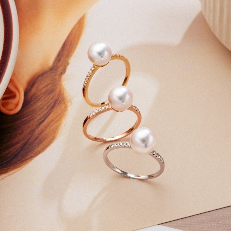 Akoya | Classic | 18K Gold | Diamond | Solitaire Pearl Ring - General Rings - Pearl 