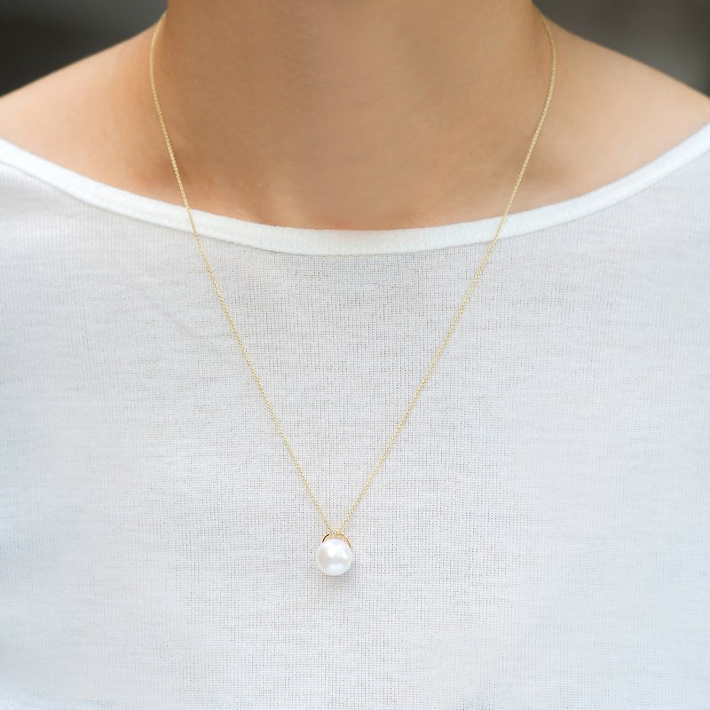 天然鑽石日本海水珍珠18K項錬 - 項鍊 - 寶石 白色