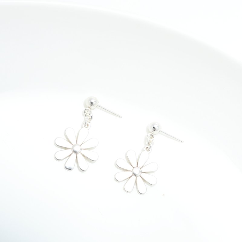 小花 雛菊 Daisy Flower 一對 s925 純銀 耳環 耳夾 禮物 - 耳環/耳夾 - 純銀 銀色