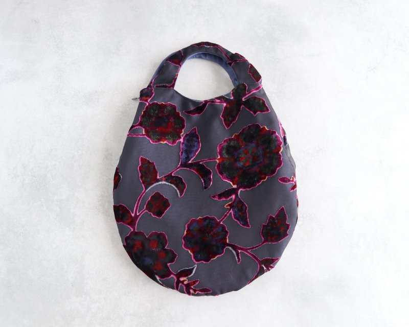 Tamago tote bag (flower lover pattern of evening lights) - กระเป๋าถือ - ผ้าฝ้าย/ผ้าลินิน สีน้ำเงิน