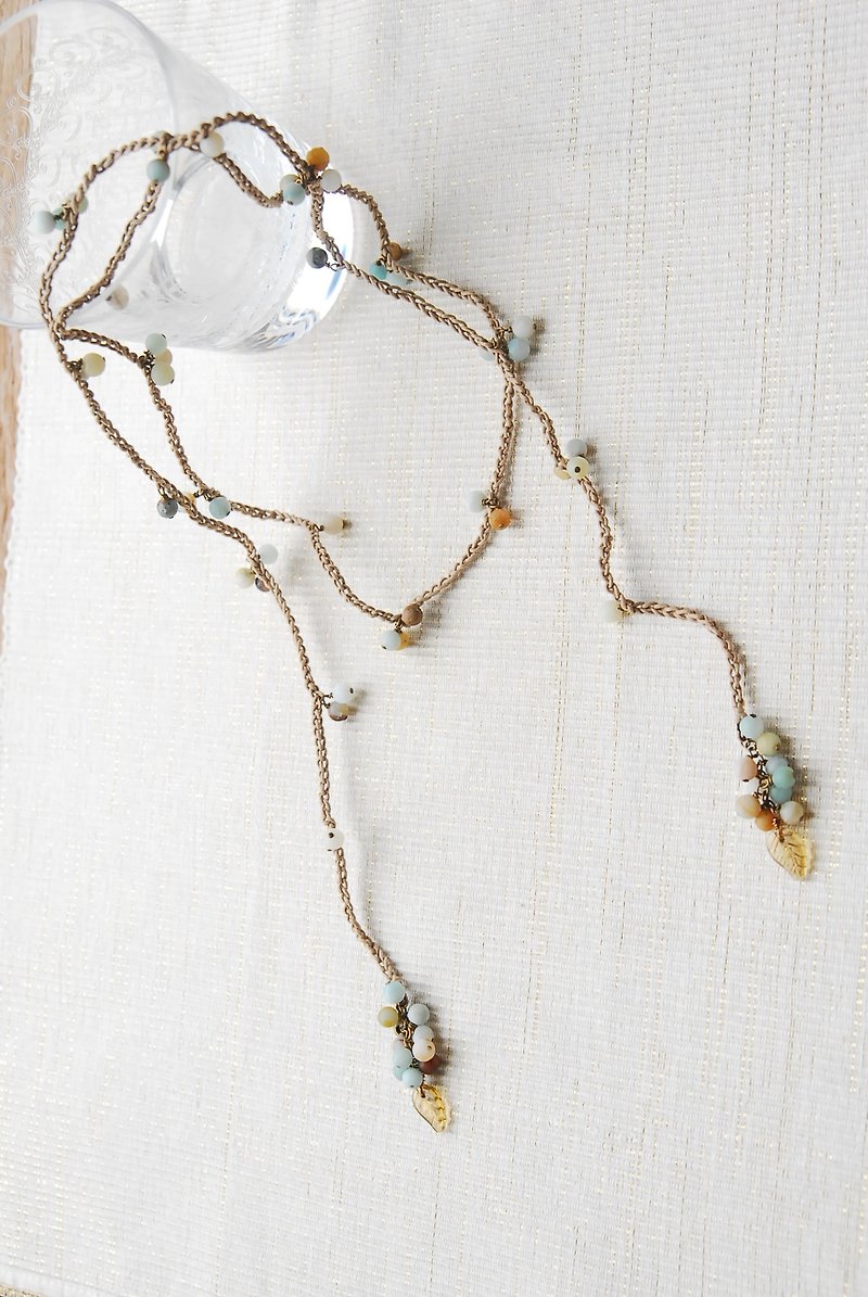 Resale Mixed amazonite vine lariat can also be used as a long necklace - Long Necklaces - Semi-Precious Stones Khaki