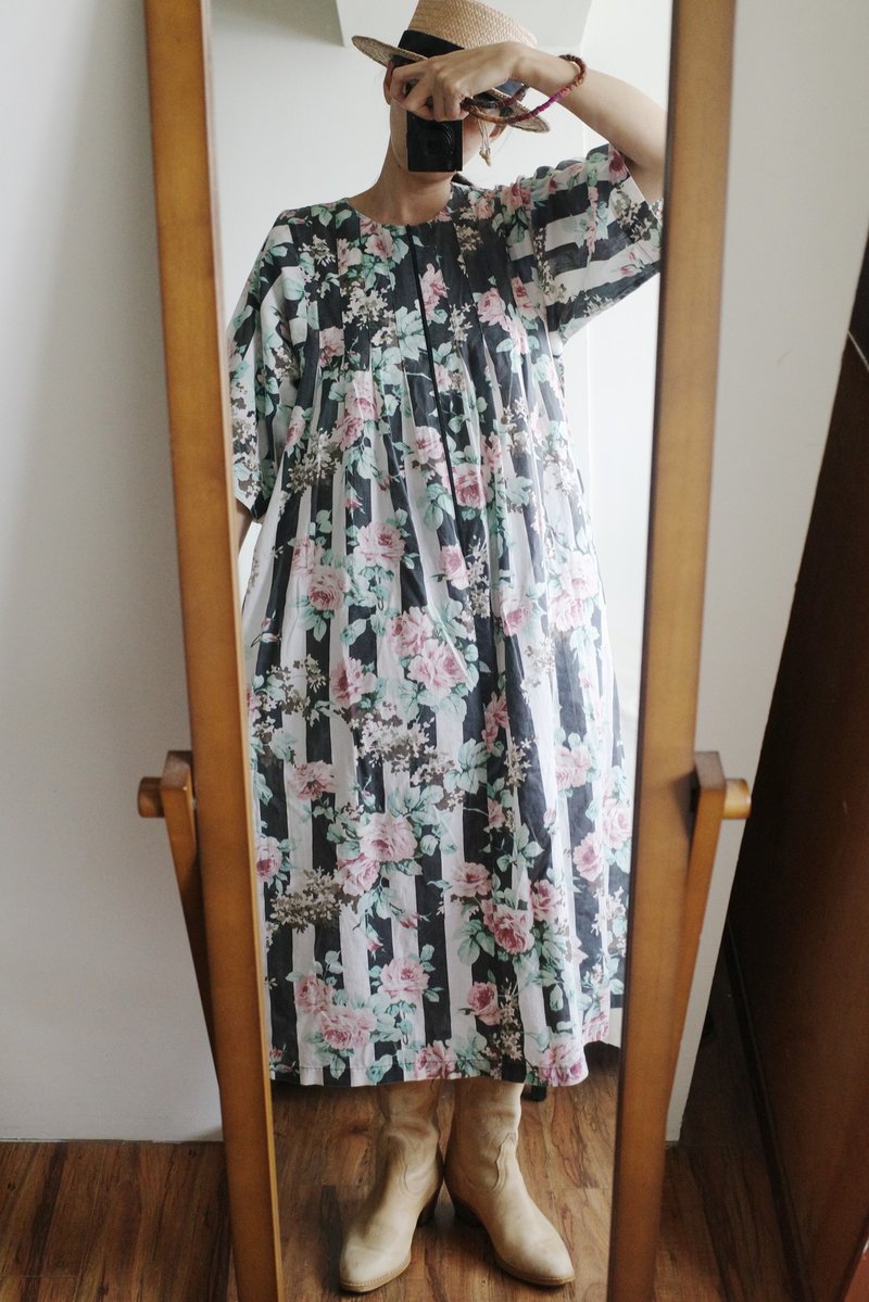 ヴィンテージコットン大花柄ワンピース - ワンピース - コットン・麻 