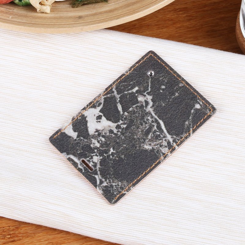 【Marble Material】Vegetable Tanned Leather Straight Document Holder - ที่ใส่บัตรคล้องคอ - หนังแท้ สีดำ