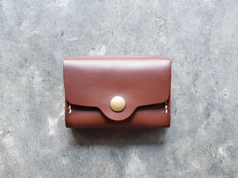 Double-layer card holder material bag well-sewn leather material bag couple gift card holder Italian vegetable tanned - เครื่องหนัง - หนังแท้ สีนำ้ตาล